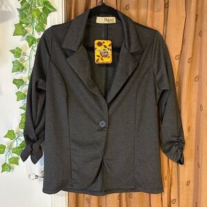 NWT Hybrid & Co short charcoal blazer one button size M